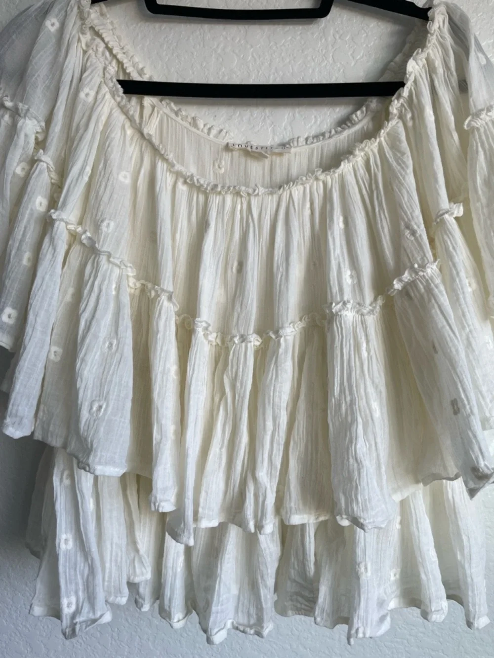 LOVESTITCH Boho Cream Off-Shoulder Ruffle Peasant Blouse • Medium - Picture 10 of 13